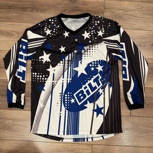 Bilt Motocross Dirtbike Jersey, American Patriotic Stars and Stripes, Black Blue